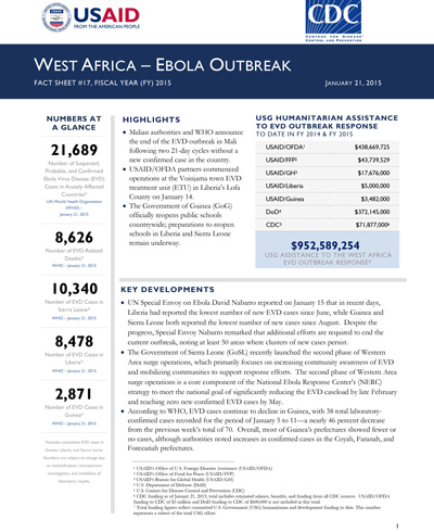 West Africa - Ebola Outbreak Fact Sheet #18 (FY 15)