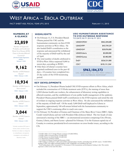 West Africa - Ebola Outbreak Fact Sheet #20 (FY 15)