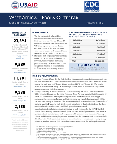 West Africa - Ebola Outbreak Fact Sheet #22 (FY 15)