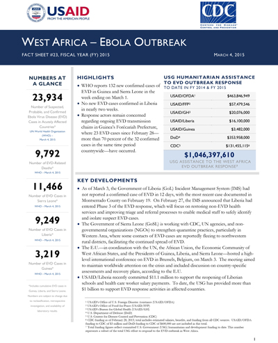 West Africa Ebola Outbreak Fact Sheet #23 (FY 15)