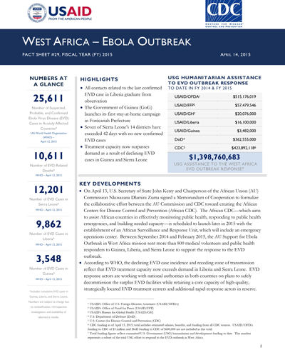 WEST AFRICA EBOLA OUTBREAK FACT SHEET #29 (FY 15)