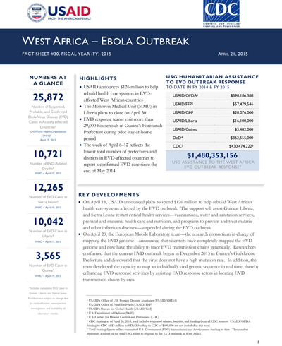 West Africa Ebola Outbreak Fact Sheet #30 (FY 15)