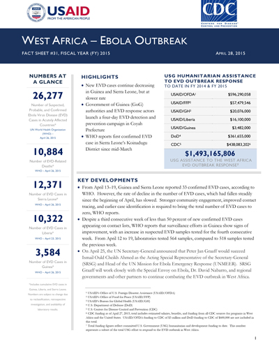 West Africa Ebola Outbreak Fact Sheet #31 (FY 15) 