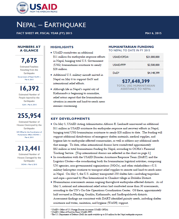 Nepal Earthquake Fact Sheet #9 - 05-06-2015