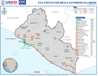 USG West Africa Ebola Outbreak Liberia ETU Status Map - Oct 31, 2014
