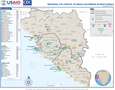 USG West Africa Ebola Outbreak Regional ETU Status Map - Oct. 31, 2014
