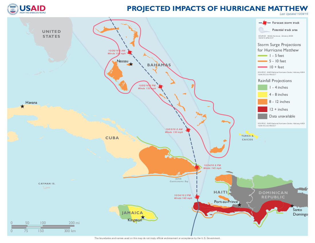 Map: Projected Impacts of Hurricane Matthew - October 4, 2016