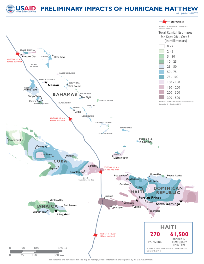 Map: Preliminary Impacts of Hurricane Matthew, October 7, 2016