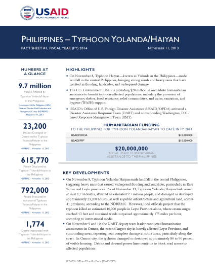 Super Typhoon Haiyan/Yolanda Fact Sheet #1