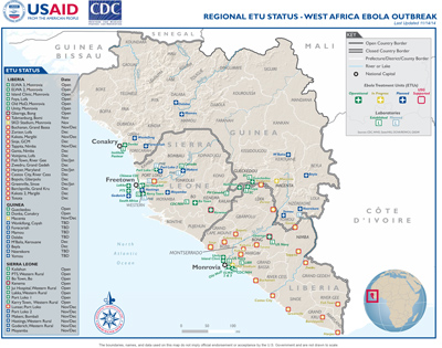 USG West Africa Ebola Outbreak - Regional ETU Status Map - Nov. 14, 2014