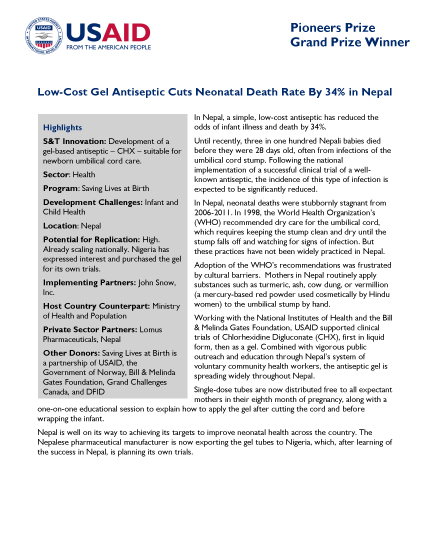 Low-Cost Gel Antiseptic Cuts Neonatal Death Rate By 34% in Nepal