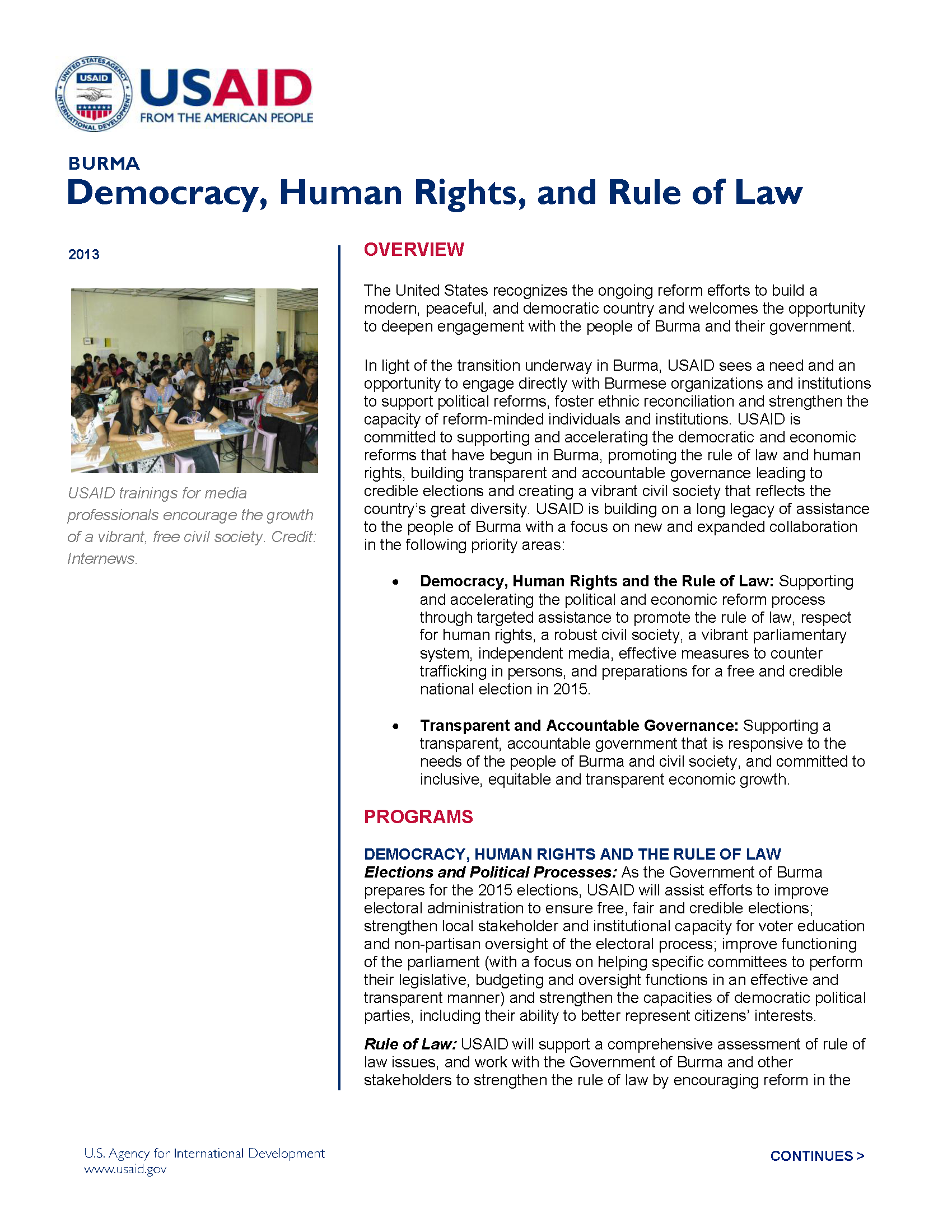 Burma: Democracy, Human Rights, and Rule of Law Fact Sheet
