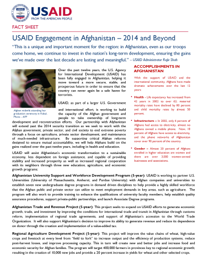 USAID Engagement in Afghanistan – 2014 and Beyond