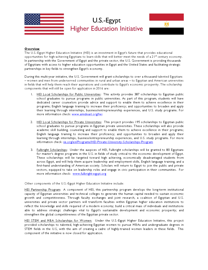 Fact Sheet: U.S.-Egypt Higher Education Initiative