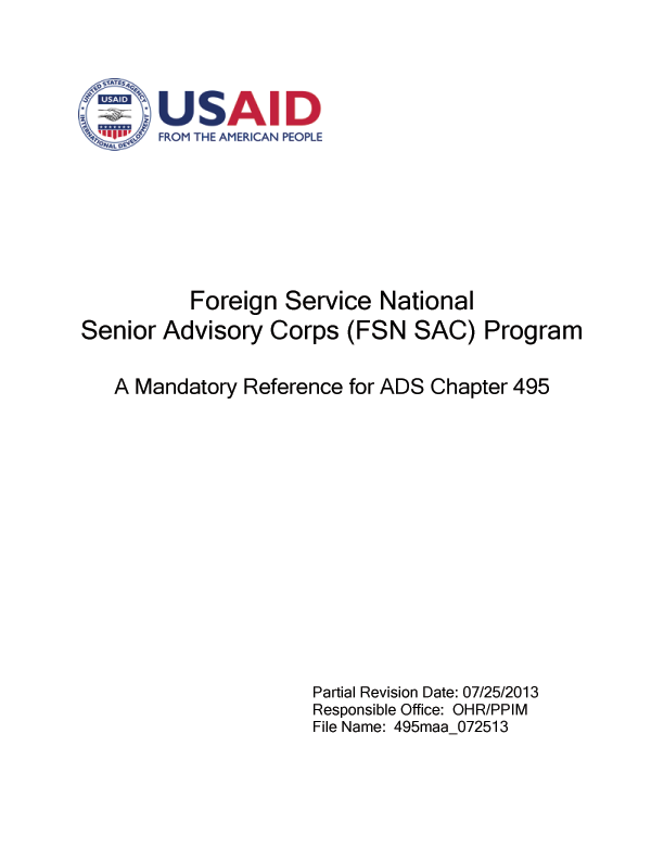 Foreign Service National Senior Advisory Corps (FSN SAC) Program