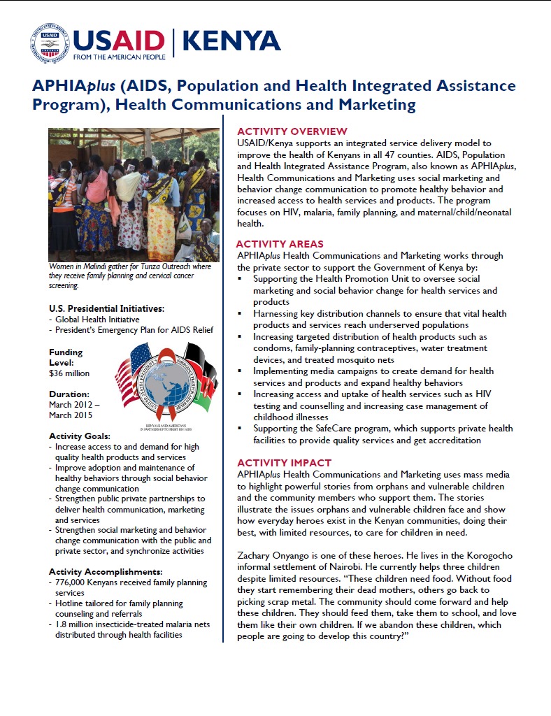 APHIAplus Health Marketing and Communications Fact Sheet_August 2014
