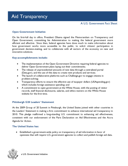 Aid Transparency - A U.S. Government Fact Sheet