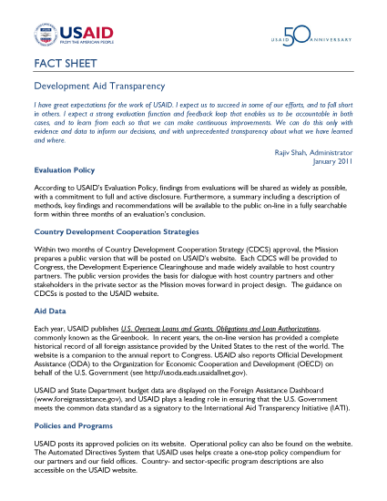 Aid Transparency - USAID Fact Sheet