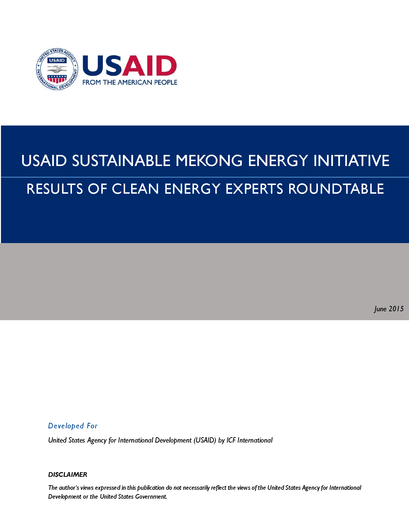 USAID Sustainable Mekong Energy Initiative Results of Clean Energy Experts Rountable