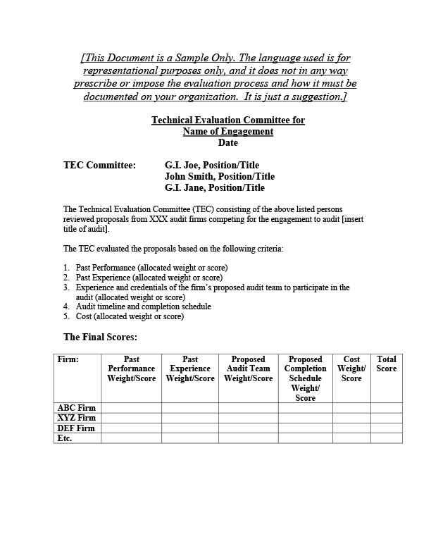 ATTACHMENT 8 D - Sample TEC Selection Memorandum