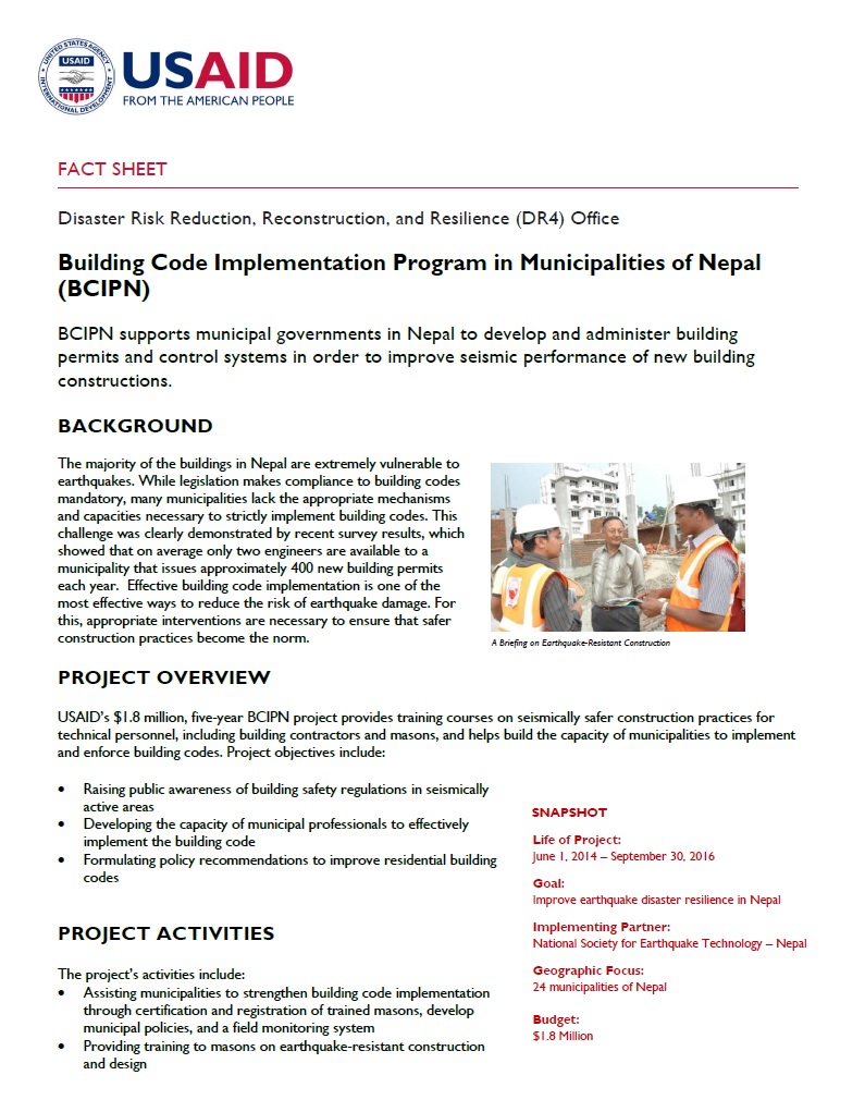 Building Code Implementation Program in Municipalities of Nepal (BCIPN) 