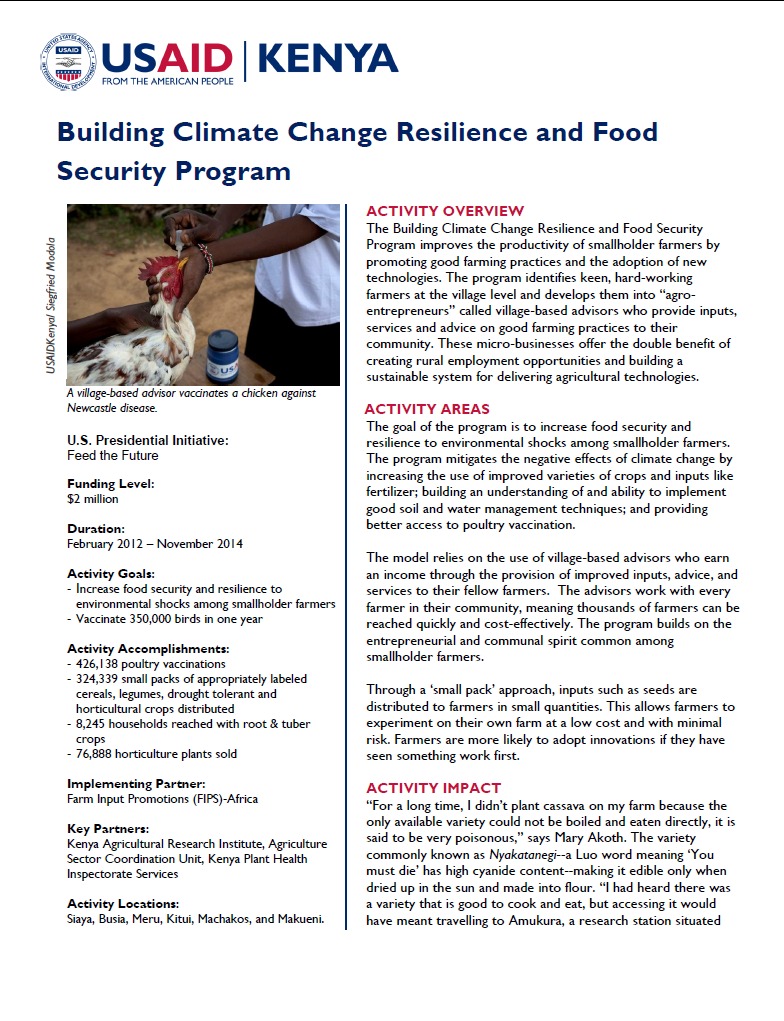 Building Climate Change Resilience and Food Security Program Fact August 2014