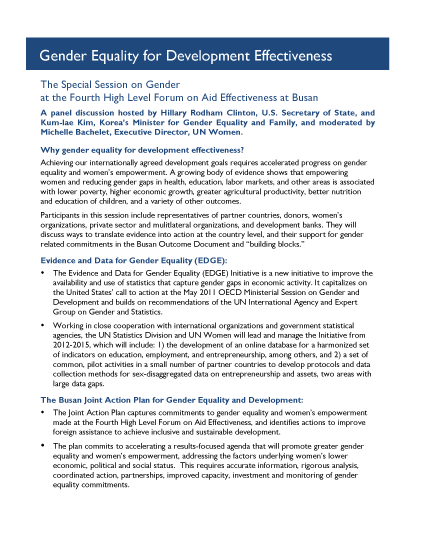 Fact Sheet: Gender Equality for Development Effectiveness