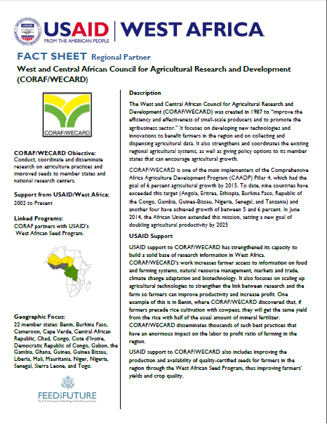 Fact Sheet on our partnership with the West and Central African Council for Agricultural Research and Development (CORAF/WECARD)
