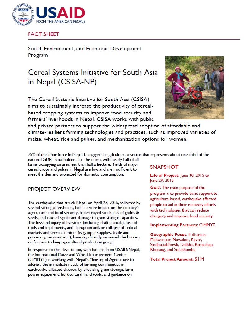 Cereal Systems Initiative for South Asia Nepal (CSISA-NP) 