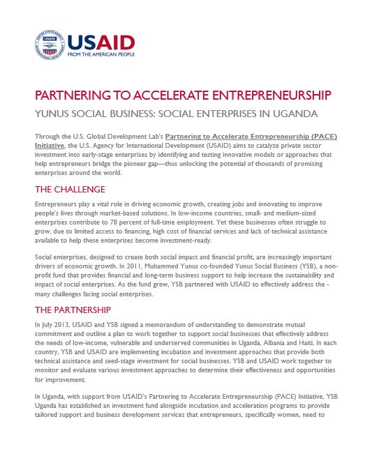 Partnering to Accelerate Entrepreneurship - Yunus Social Business Uganda