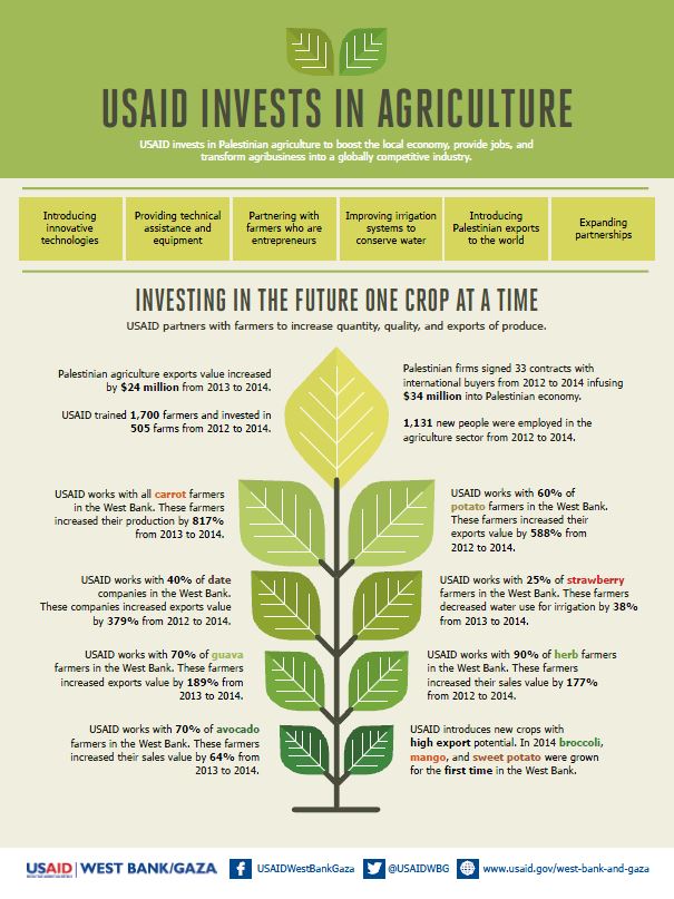Infographic on USAID investments in Palestinian agriculture.