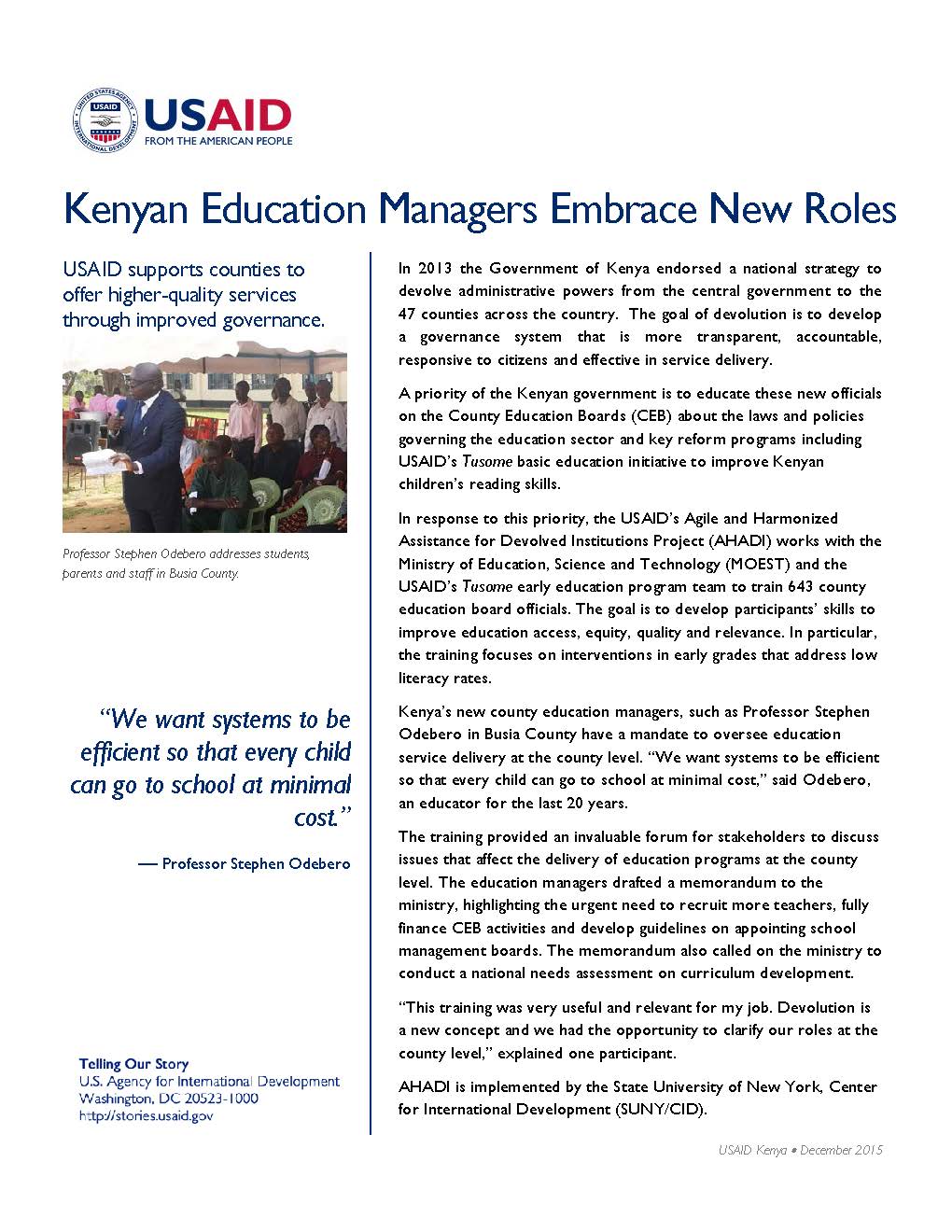 Kenyan Education Managers Embrace New Roles