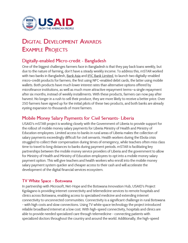 Digital Development Awards - Example Projects