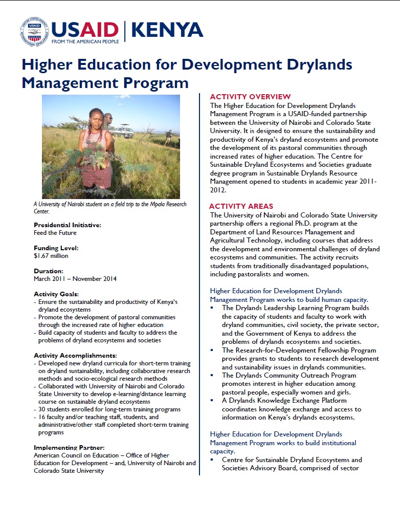 Higher Education for Development Drylands Management Program Fact Sheet September 2014