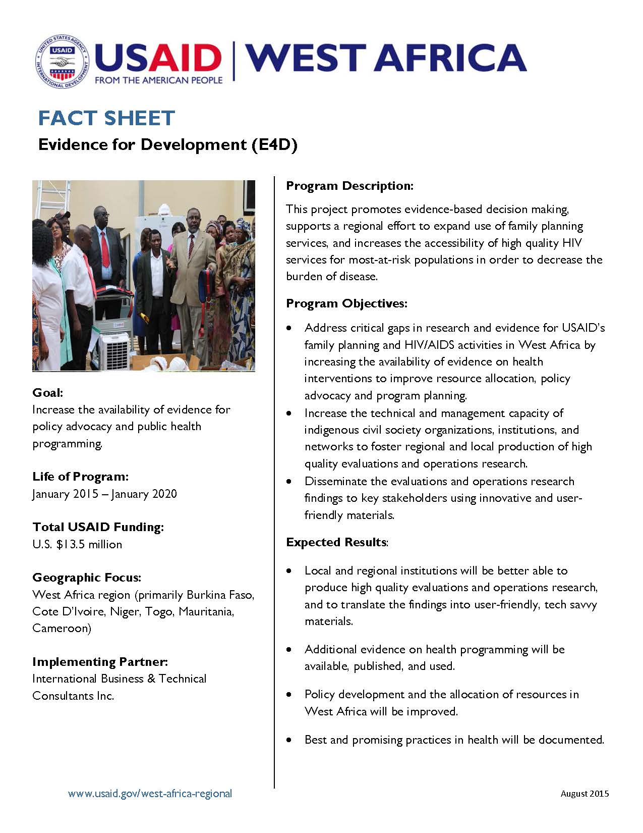 Evidence for Development (E4D) Fact Sheet