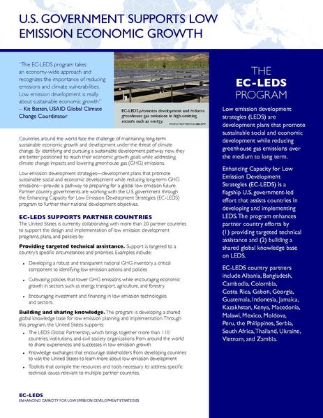 EC-LEDS Fact Sheet: U.S. Government Supports Low Emission Economic Growth