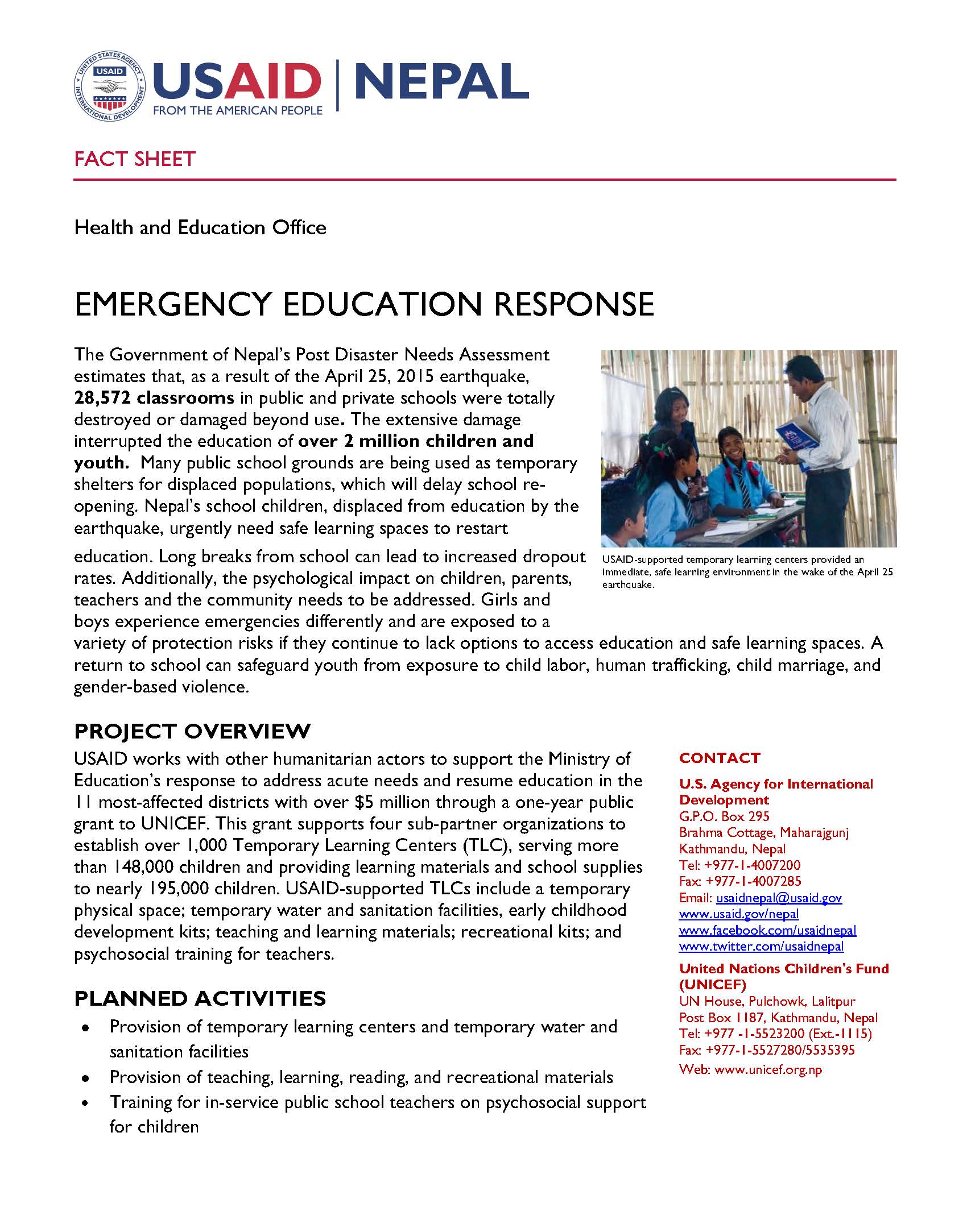 EMERGENCY EDUCATION RESPONSE