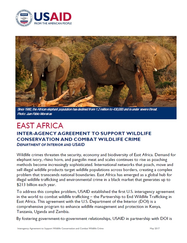 USAID and Department of Interior Inter-agency Agreement to Support Wildlife Conservation and Combat Wildlife Crime Fact Sheet
