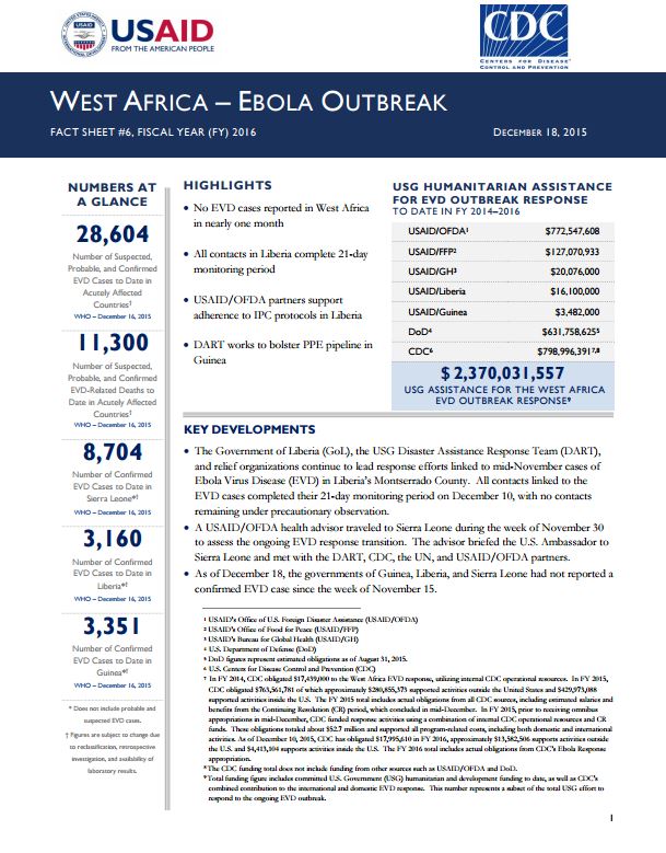 West Africa Ebola Outbreak Fact Sheet #6 - 12-18-15
