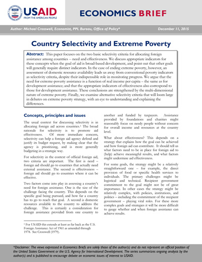 Country Selectivity and Extreme Poverty