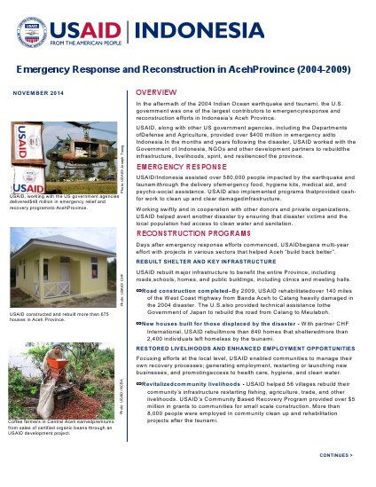 Emergency Response and Reconstruction in Aceh Province (2004-2009)
