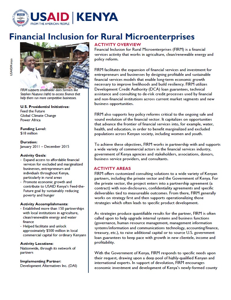 Financial Inclusion for Rural Microenterprises Fact Sheet_August 2014