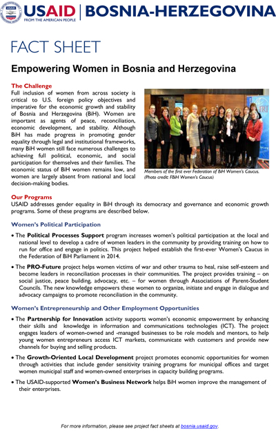 FACT SHEET: Empowering Women in Bosnia and Herzegovina 