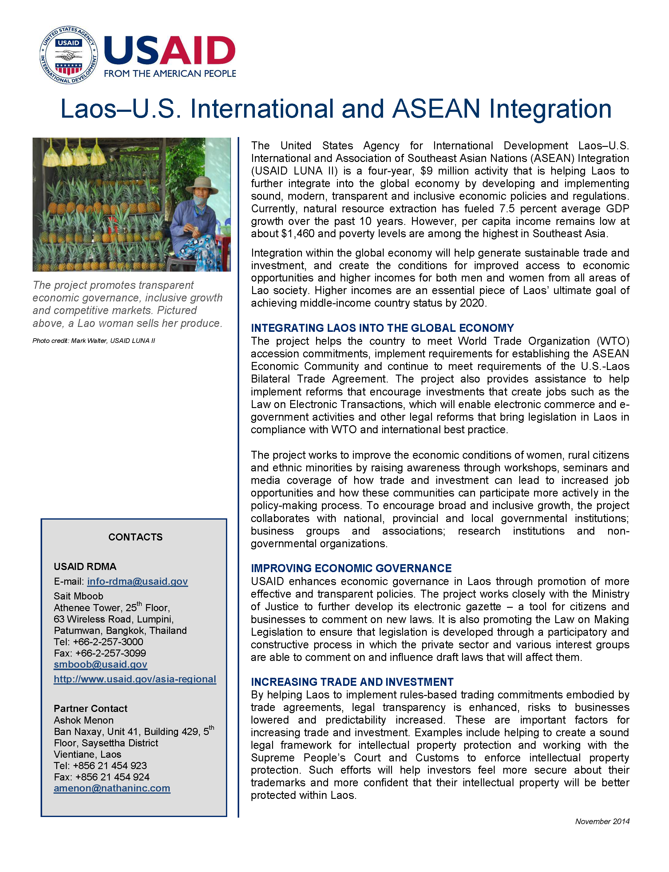 Laos–U.S. International and ASEAN Integration