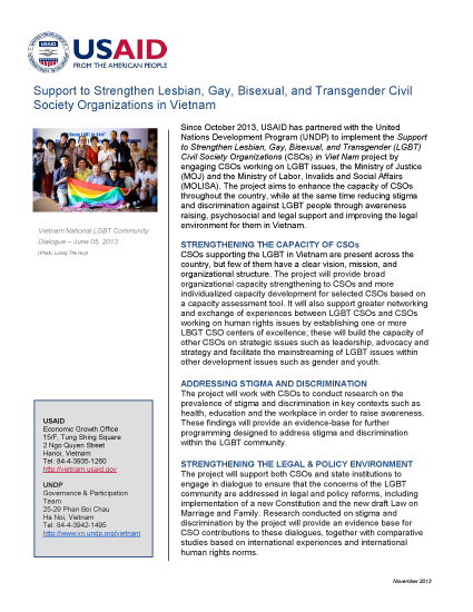 Support to Strengthen Lesbian, Gay, Bisexual, and Transgender (LGBT) Civil Society Organizations (CSOs) in Vietnam