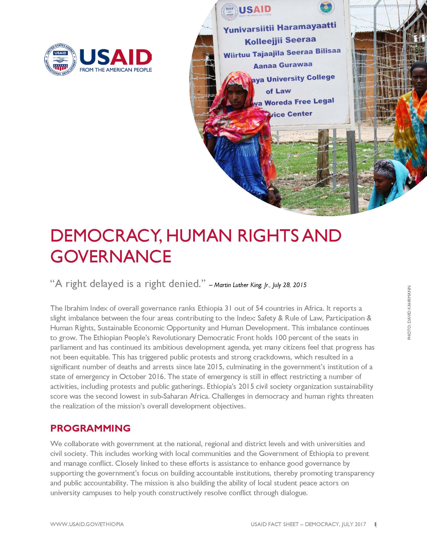 Ethiopia Fact Sheet Democracy, Human Rights and Governance Jul 2017