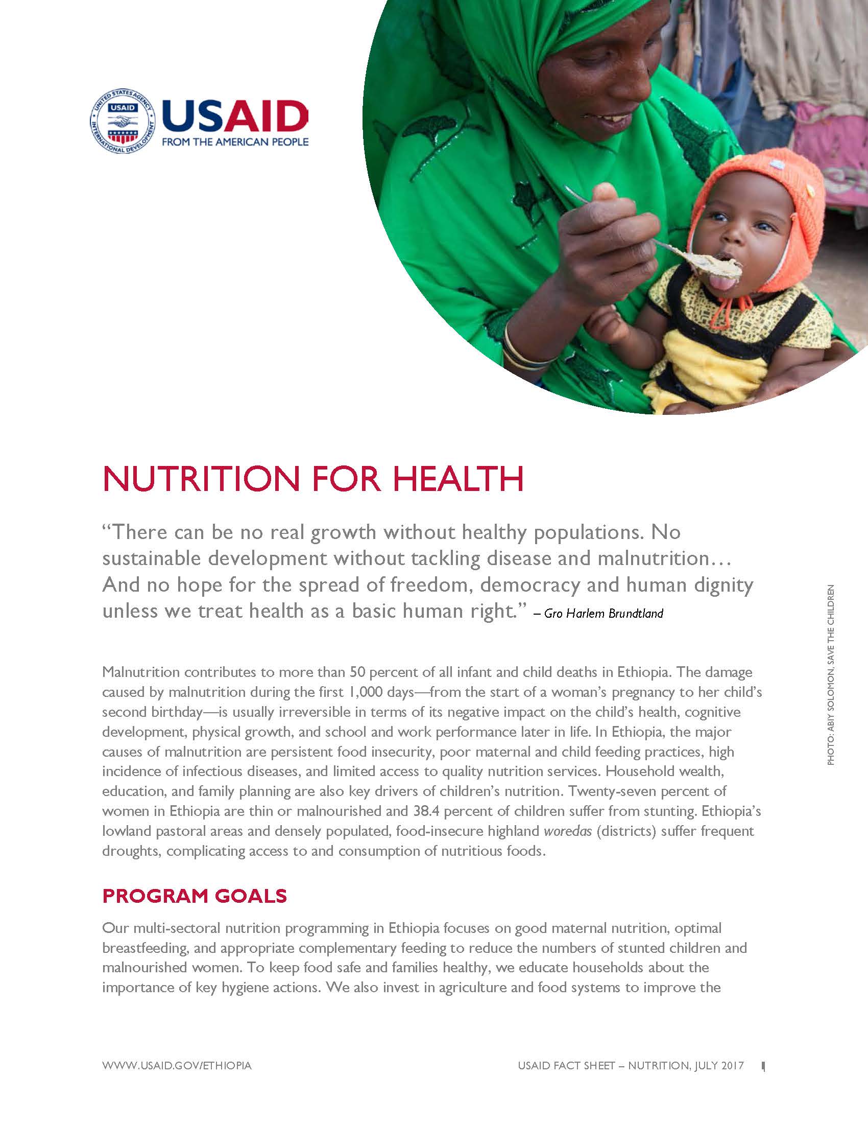 Ethiopia Fact Sheet Nutrition for Health Jul 2017