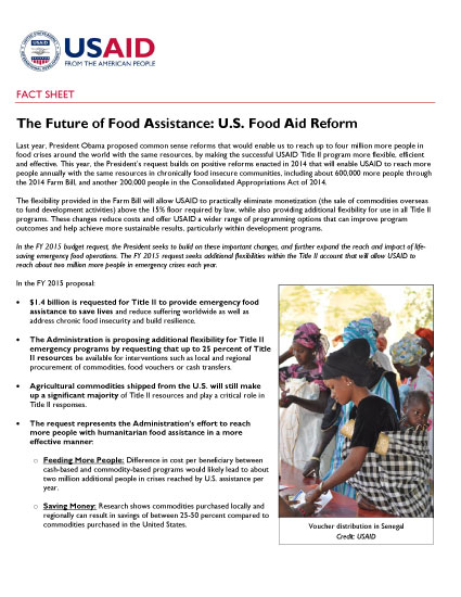 Fact Sheet: The Future of Food Assistance: U.S. Food Aid Reform