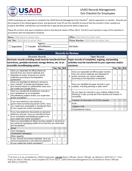 Aid 502 2 Usaid Records Management Exit Checklist For Employees