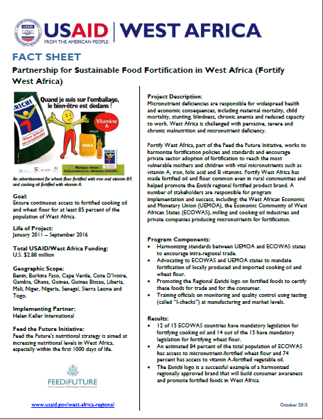 Fact Sheet on the Partnership for Sustainable Food Fortification in West Africa